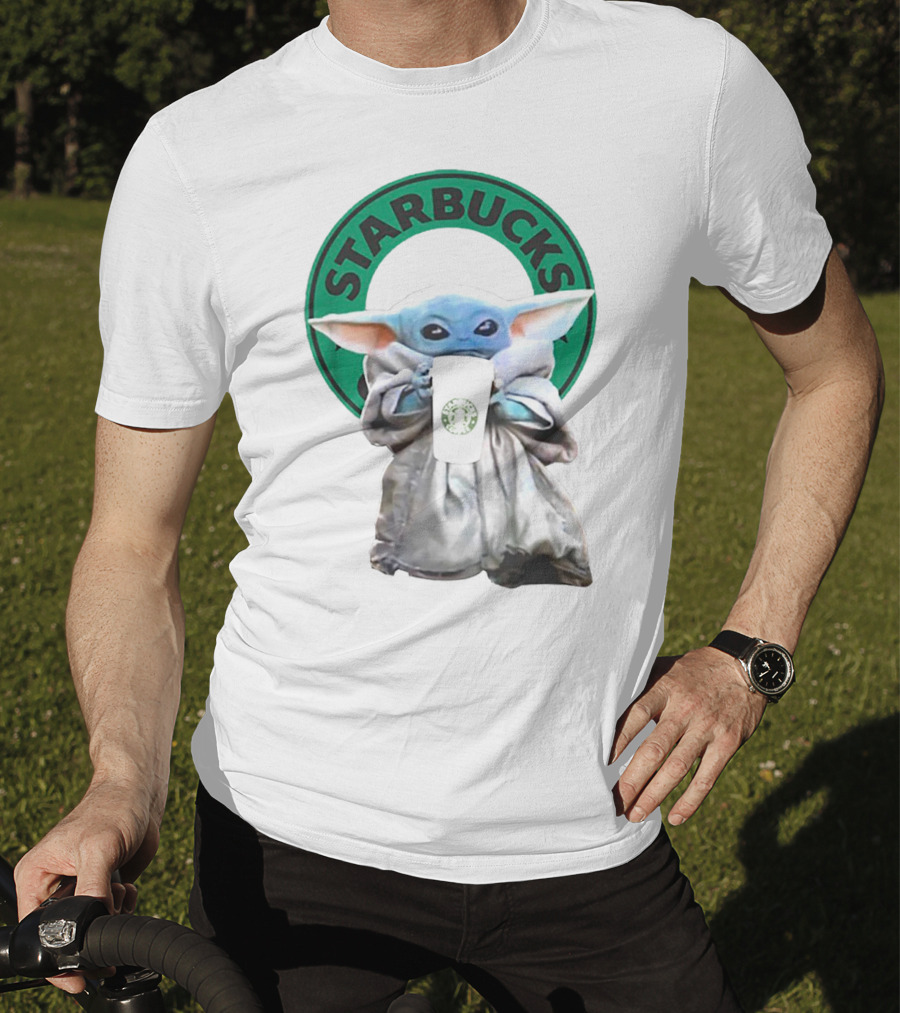 Star Wars Baby Yoda Holding Starbucks Coffee Cup T-Shirt