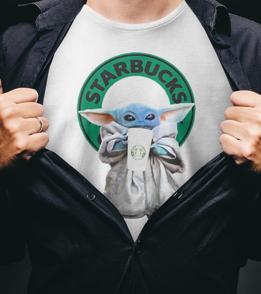 Star Wars Baby Yoda Holding Starbucks Coffee Cup T-Shirt
