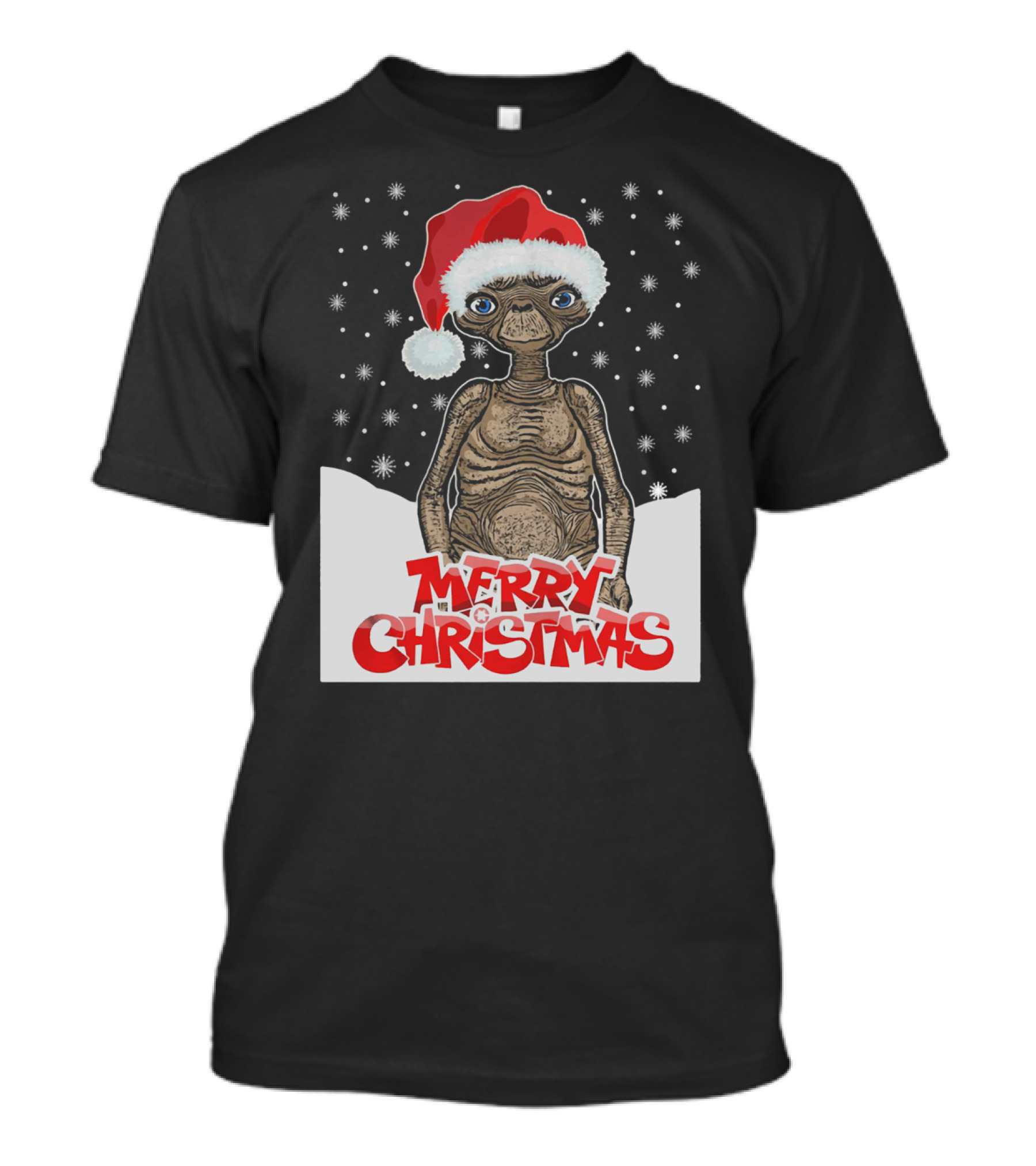 Merry Christmas ET The Extra Terrestrial Santa Hat Snowflakes T-Shirt