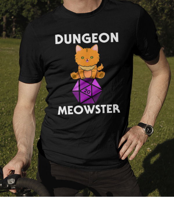 Dungeon Meowster Nerdy Cat With D20 Dice T-Shirt