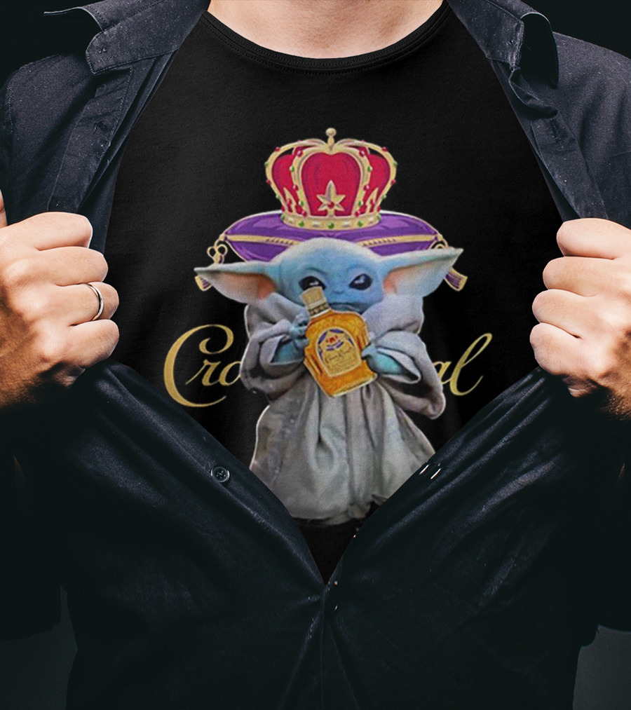 Baby Yoda With Crown Royal Bottle And Crown Icon Star Wars T-Shirt