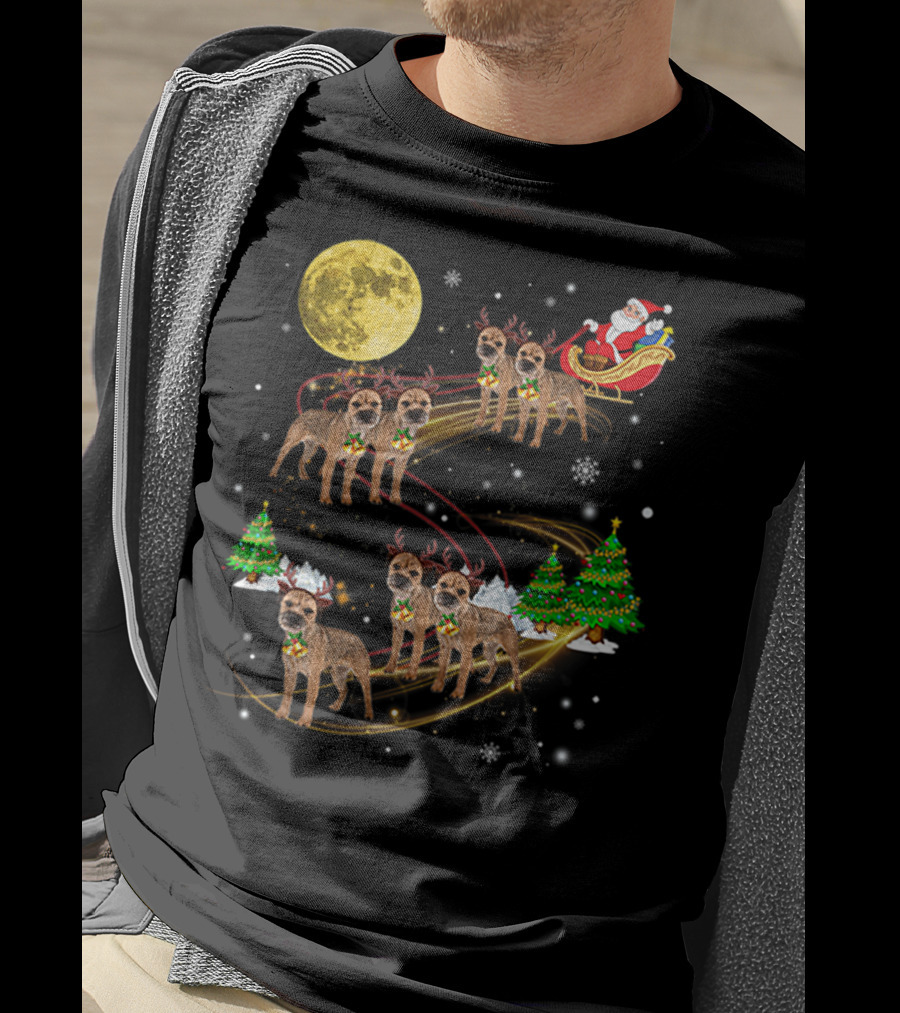 Border Terrier Dog Christmas Santa Reindeer Sleigh Holiday Fun T-Shirt