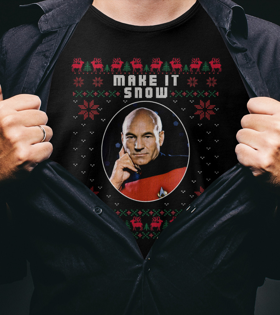 Star Trek Make It Snow Captain Picard Christmas T-Shirt