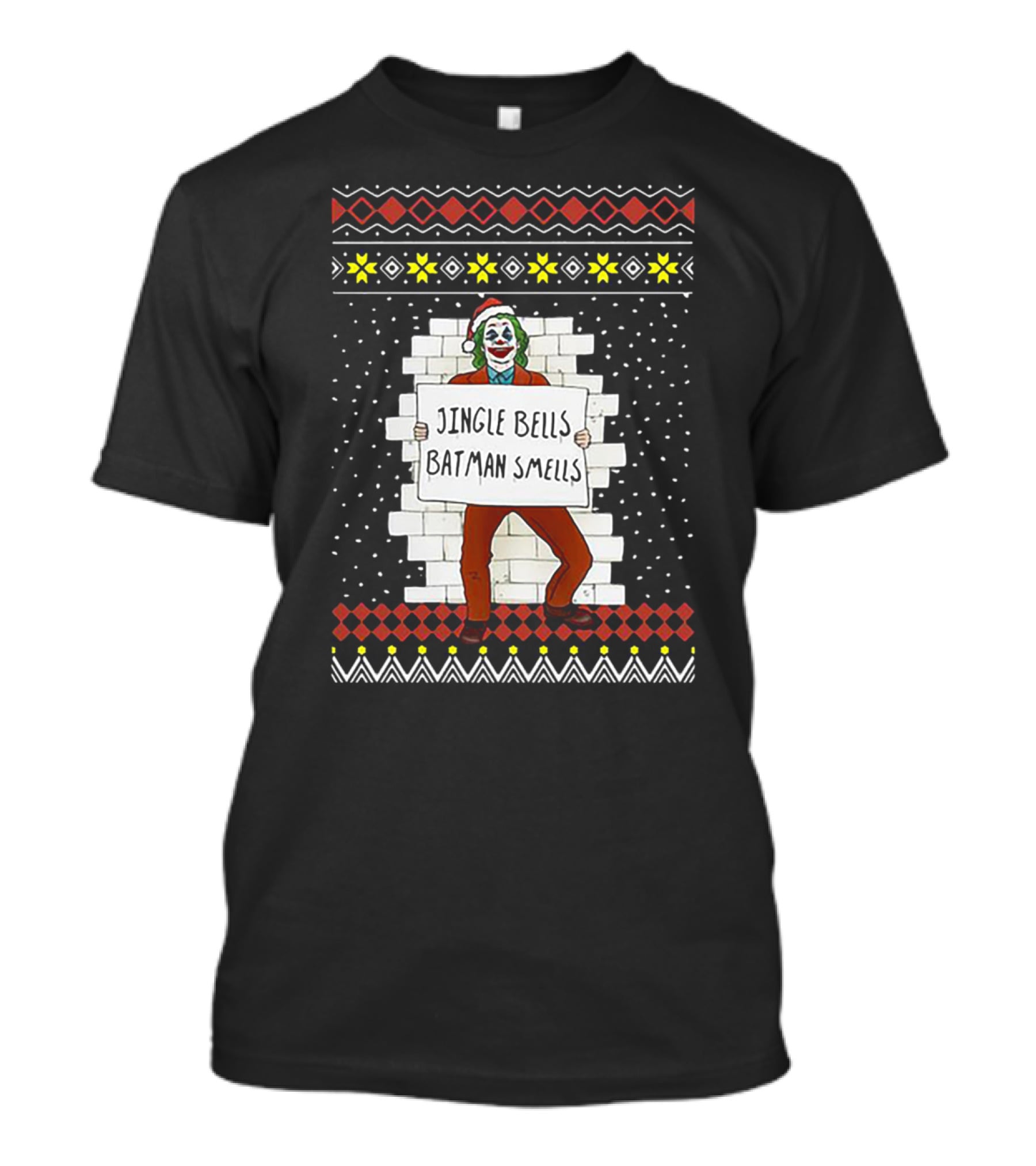 Jingle Bells Batman Smells Joker In Santa Hat Ugly Christmas T-Shirt