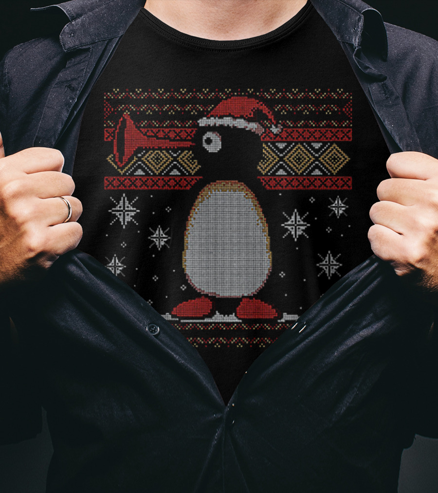 Penguin Pingu Noot Noot Christmas Cross-Stitch T-Shirt