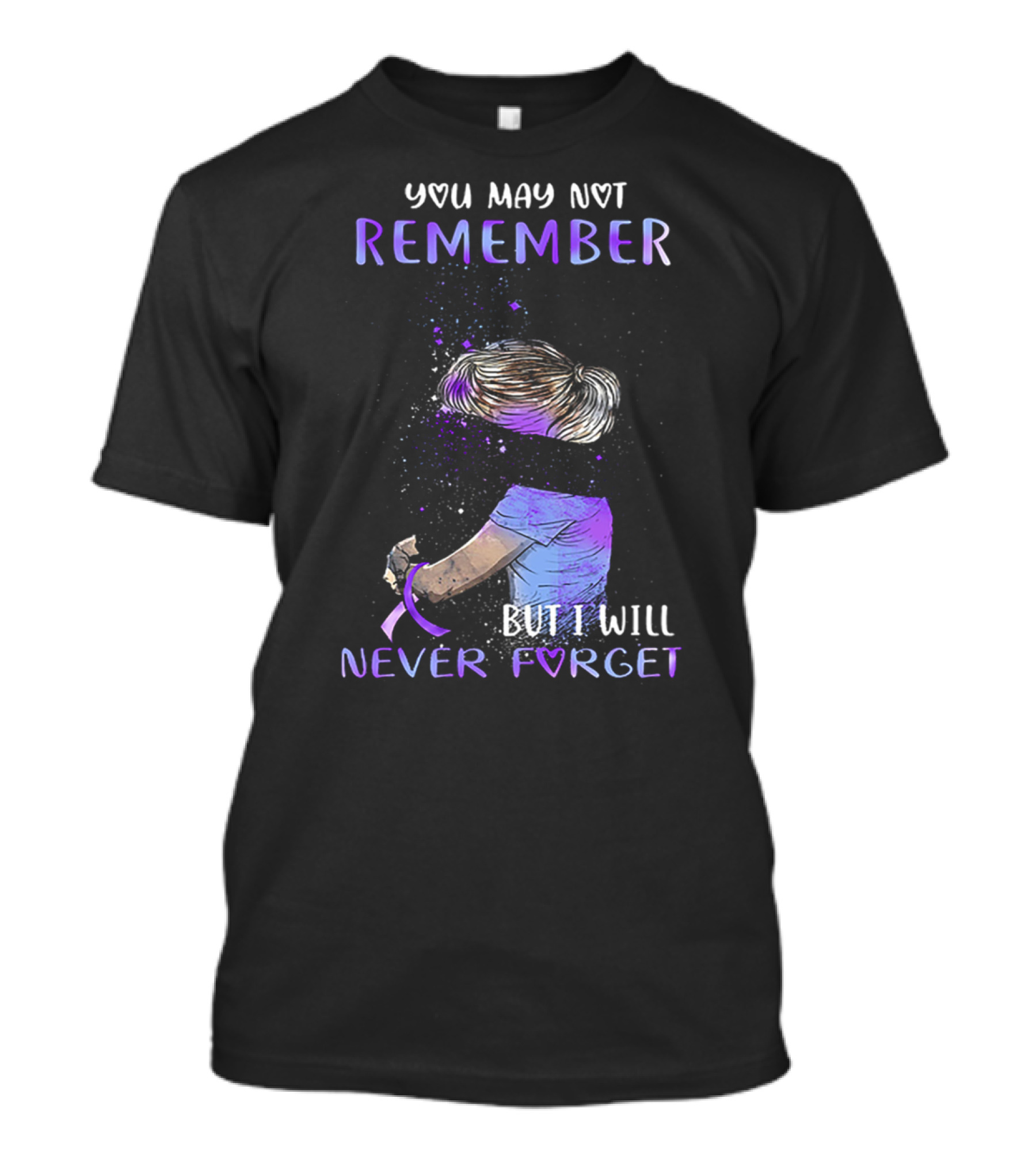 Alzheimer Awareness You May Not Remember But I Will Never Forget Purple T-Shirt