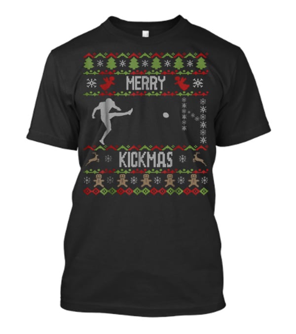 Merry Kickmas Ugly Christmas Football Kicker T-Shirt