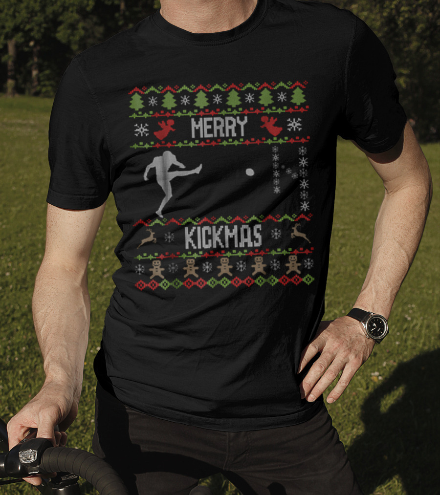 Merry Kickmas Ugly Christmas Football Kicker T-Shirt