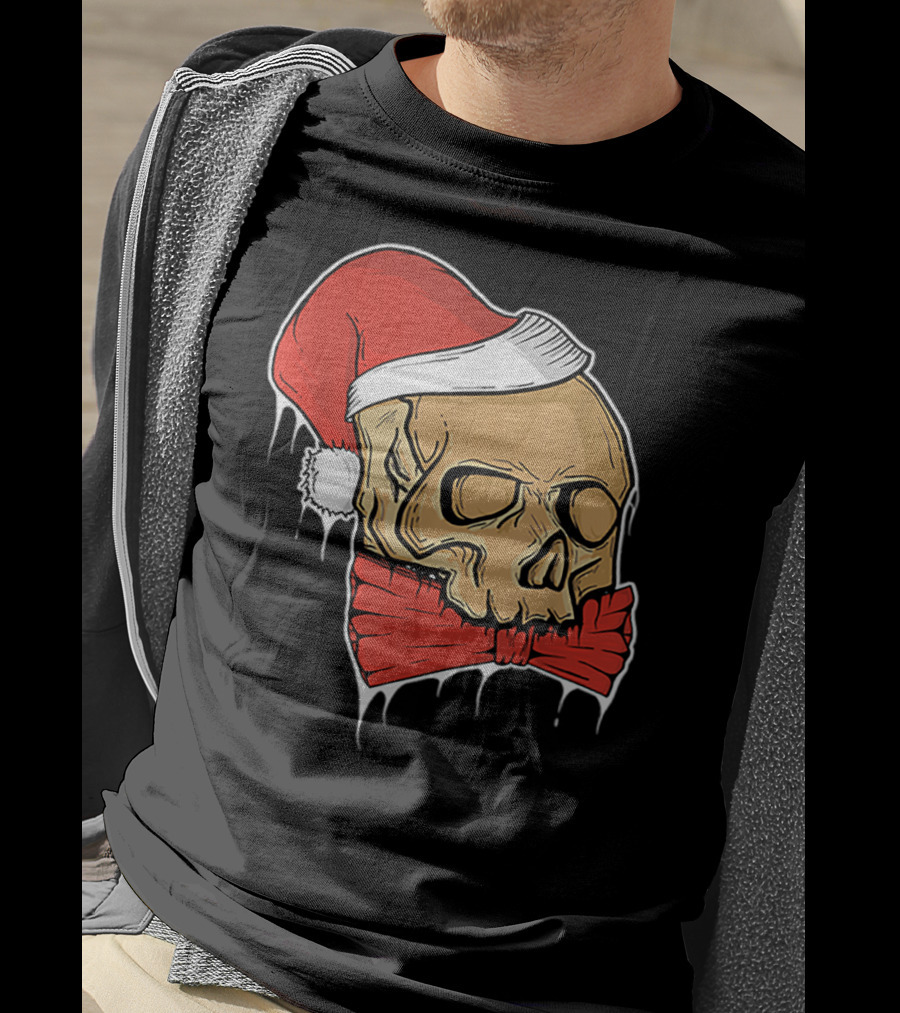 Vintage Skull Christmas Santa Hat Bow T-Shirt