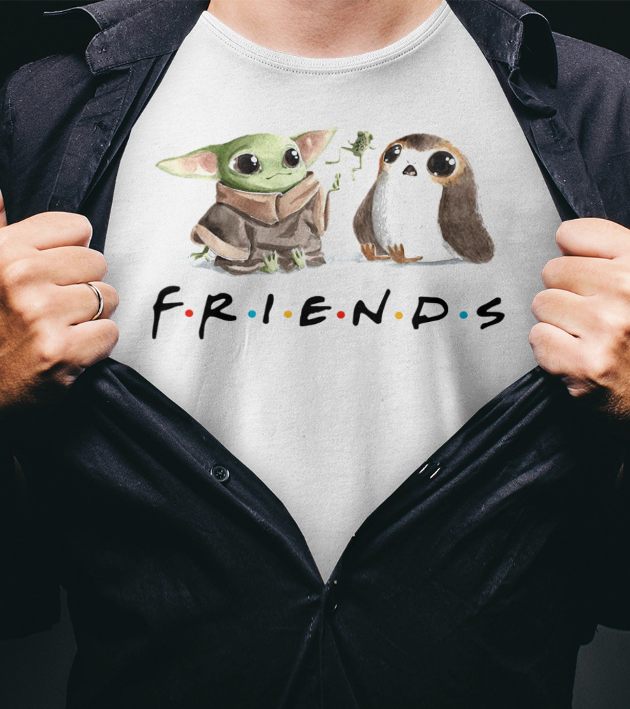 Baby Yoda Friends Frog Penguin Porg Mandalorian Star Wars T-Shirt