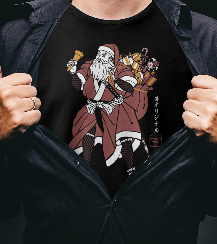 Samurai Santa Claus With Katana And Gift Bag T-Shirt