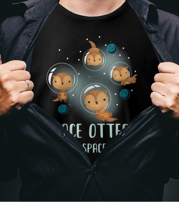 Space Otters In Bubble Helmets Floating Among Stars Because Space Otters T-Shirt