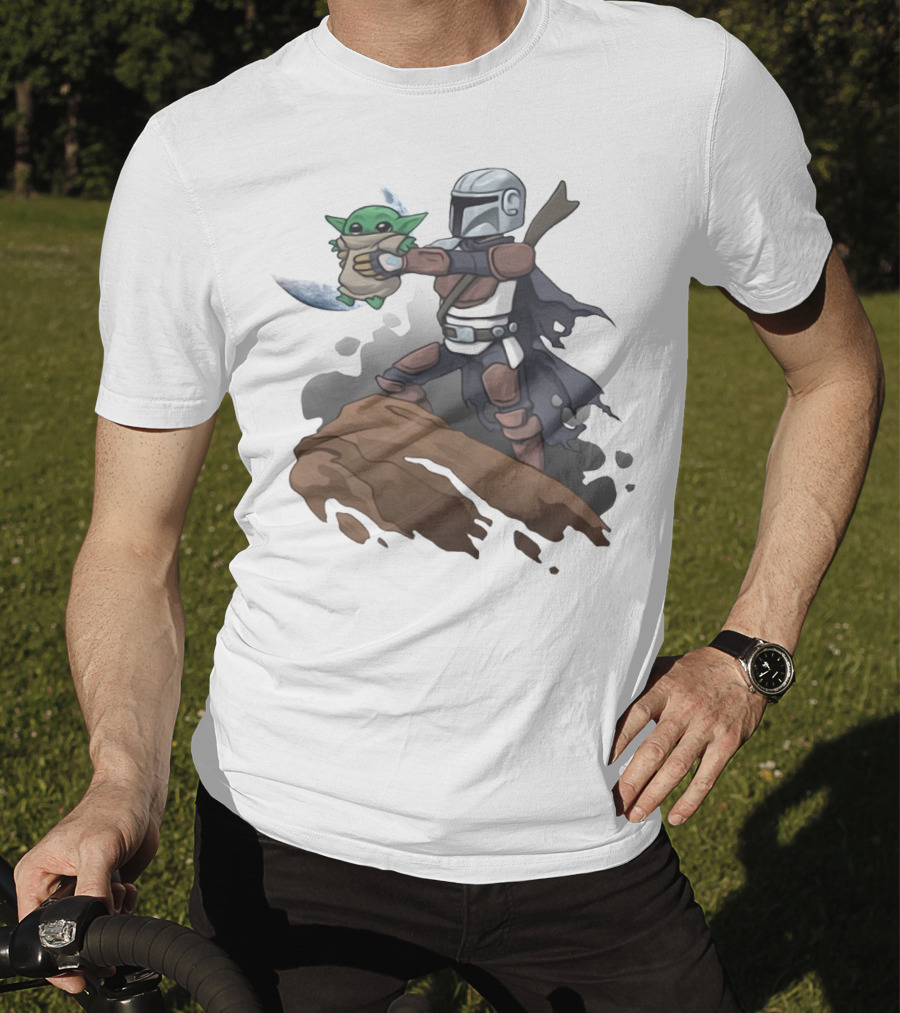 Baby Yoda The Manrorian Epic Rock Ledge Scene T-Shirt