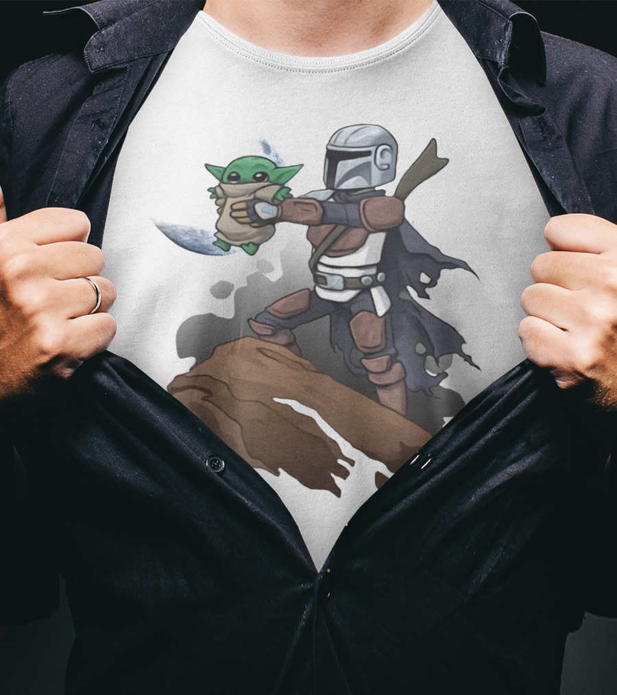 Baby Yoda The Manrorian Epic Rock Ledge Scene T-Shirt