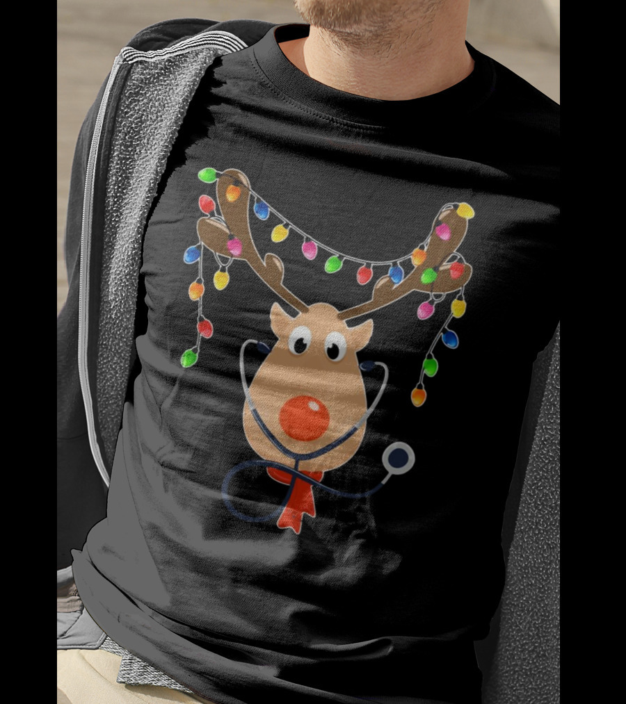 Reindeer Stethoscope Christmas Lights T-Shirt