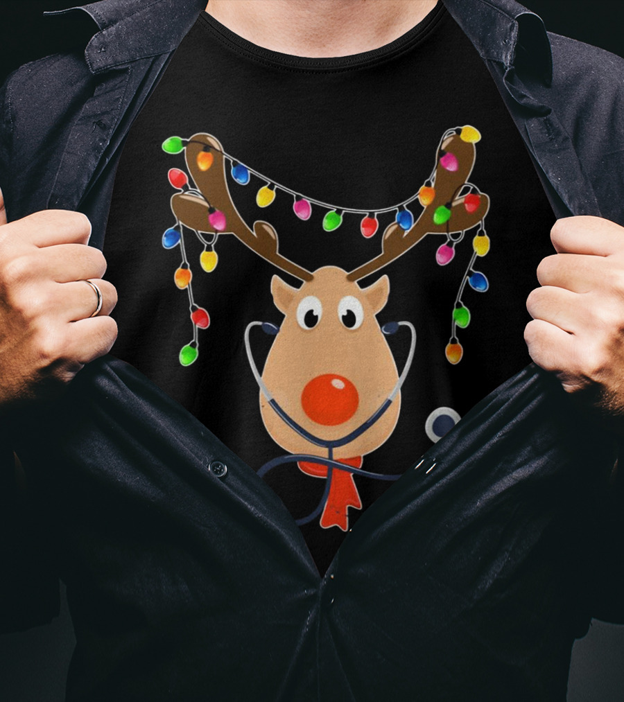Reindeer Stethoscope Christmas Lights T-Shirt