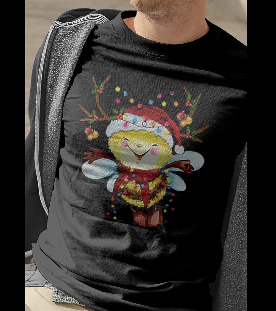 Santa Bee Reindeer Lights Holiday Cheer T-Shirt