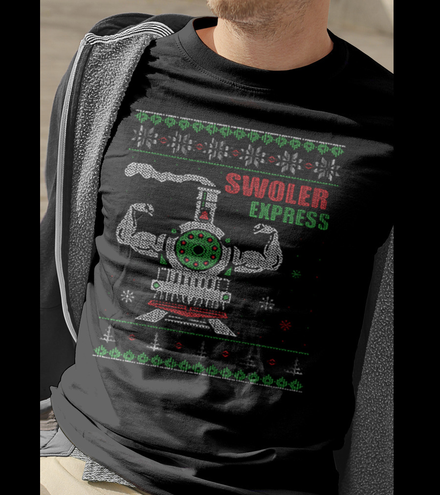 Swoler Express Muscle Train Ugly Christmas T-Shirt
