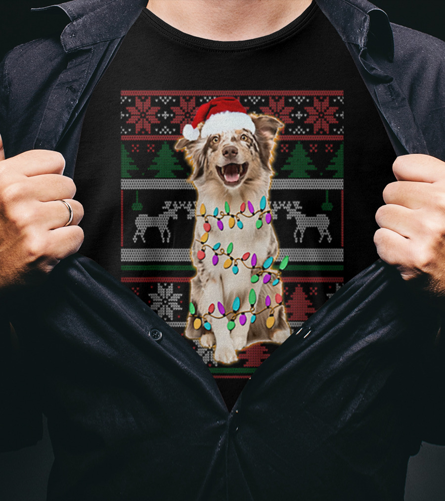 Australian Shepherd Christmas Festive Lights T-Shirt