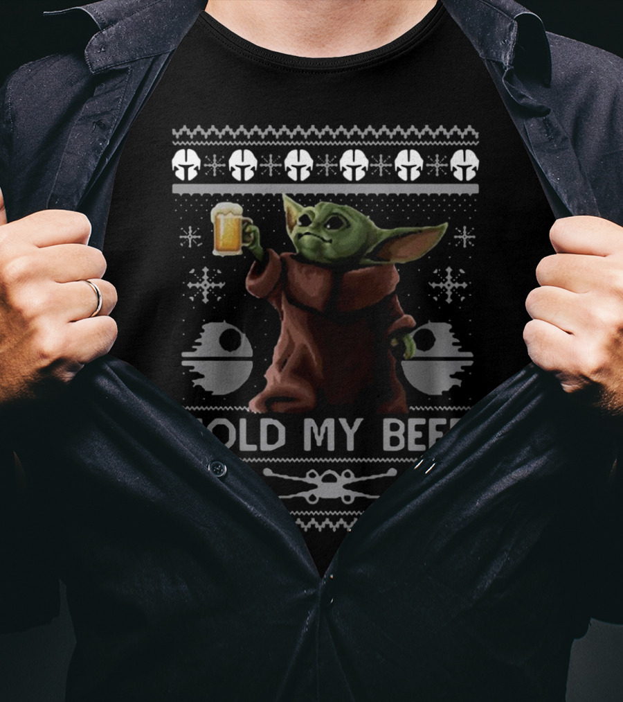 Baby Yoda Hold My Beer Star Wars Ugly Sweater Christmas T-Shirt