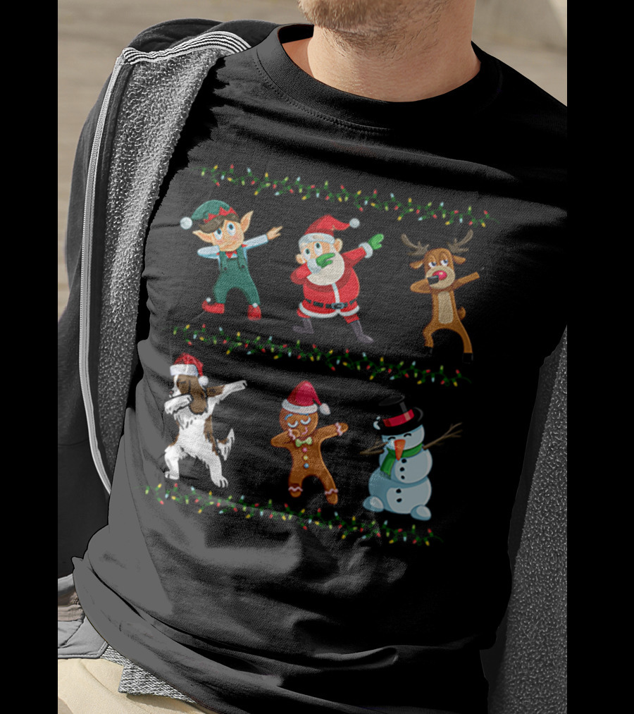 Dabbing Santa Springer Spaniel Elf Reindeer Gingerbread Snowman Christmas Friends T-Shirt