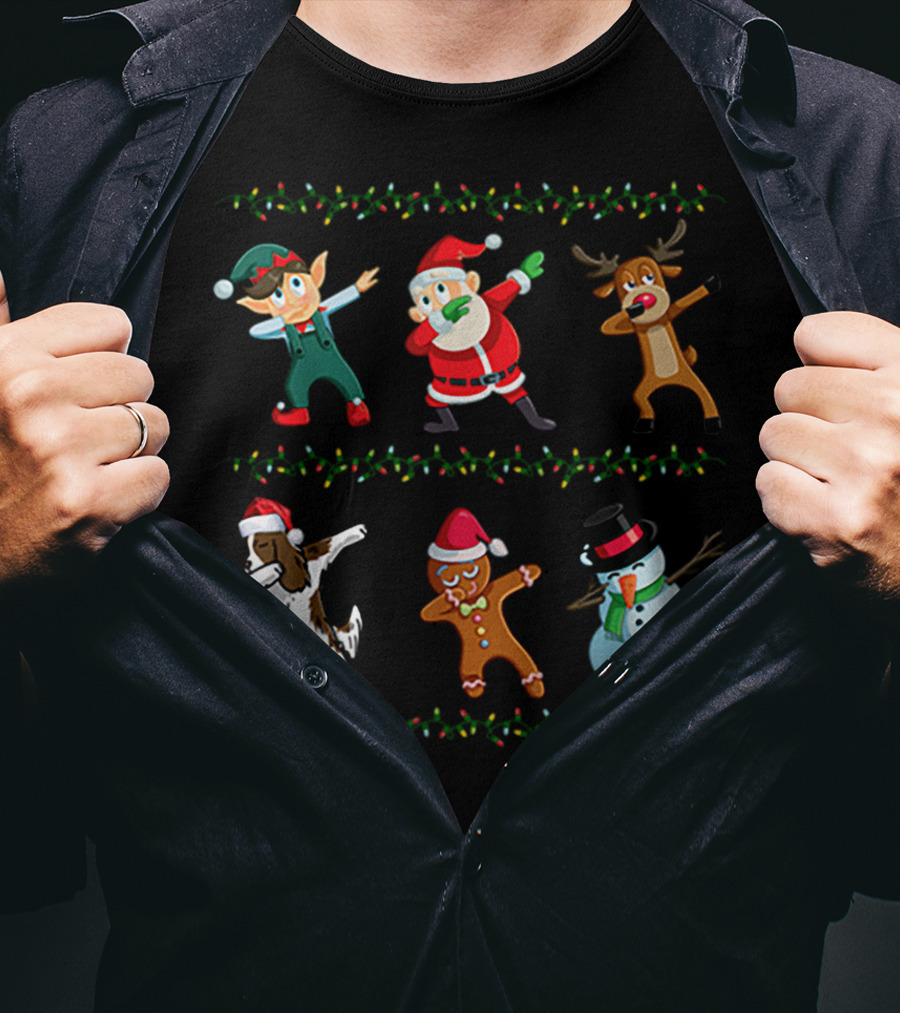 Dabbing Santa Springer Spaniel Elf Reindeer Gingerbread Snowman Christmas Friends T-Shirt
