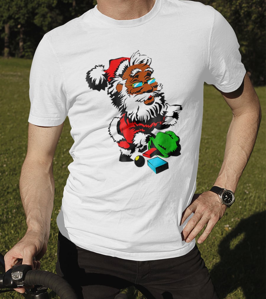African American Santa Claus With Presents And Santa Hat T-Shirt
