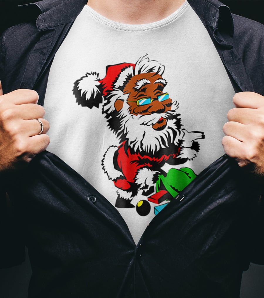 African American Santa Claus With Presents And Santa Hat T-Shirt