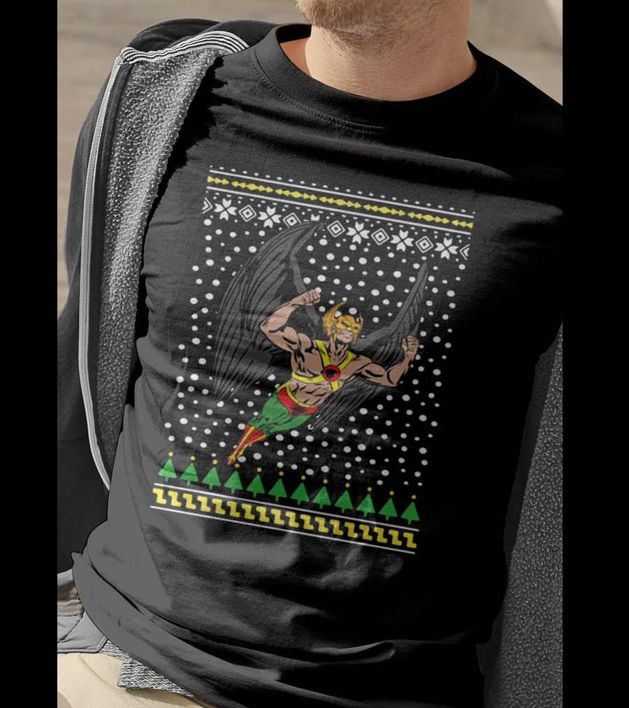Hawkman Flying With Bold Black Wings And Festive Background T-Shirt