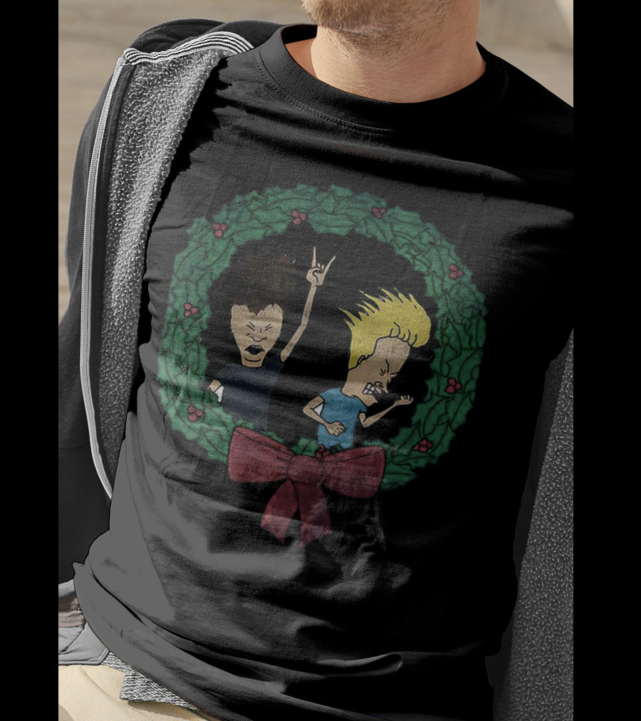 Beavis And Butthead Christmas Wreath Holiday Humor T-Shirt