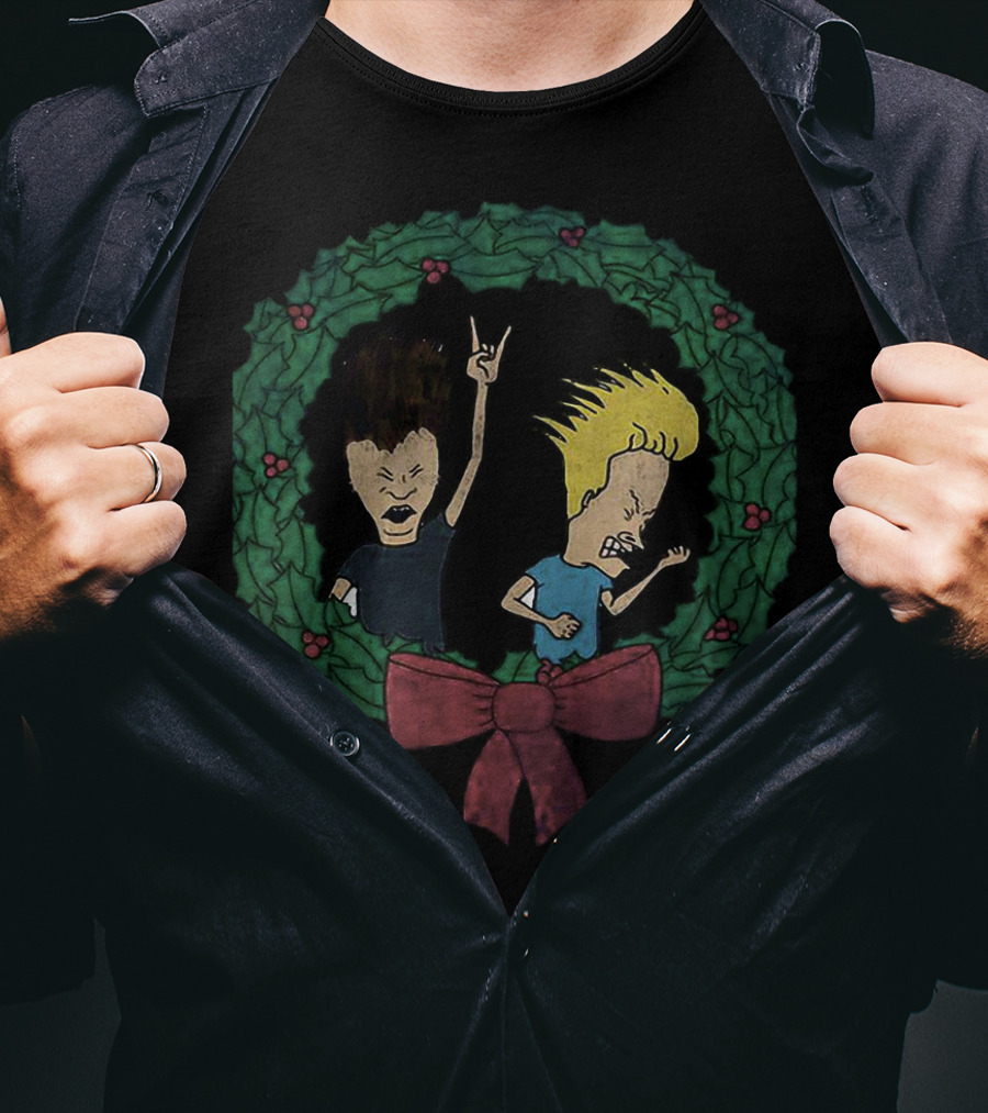 Beavis And Butthead Christmas Wreath Holiday Humor T-Shirt
