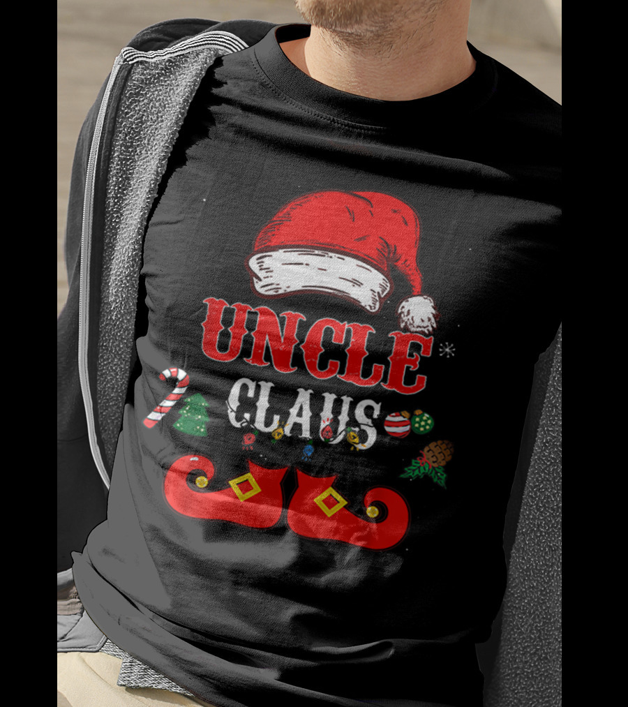 UNCLE CLAUS Santa Hat Candy Cane Christmas Ornaments Shoes T-Shirt
