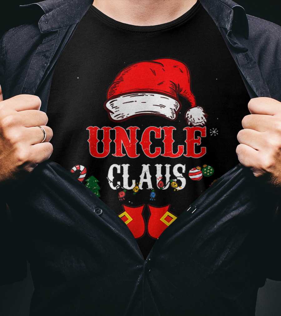 UNCLE CLAUS Santa Hat Candy Cane Christmas Ornaments Shoes T-Shirt