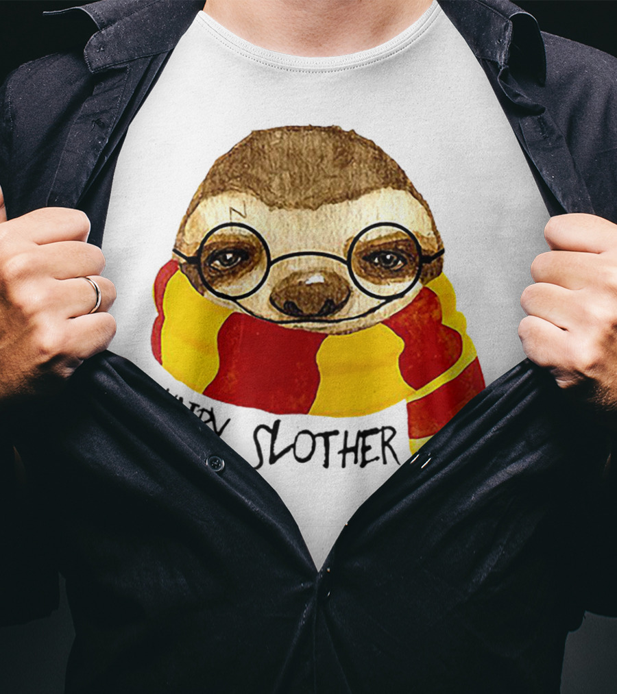 Hairy Slother Sloth Lovers Wizard Scarf Glasses Magic T-Shirt