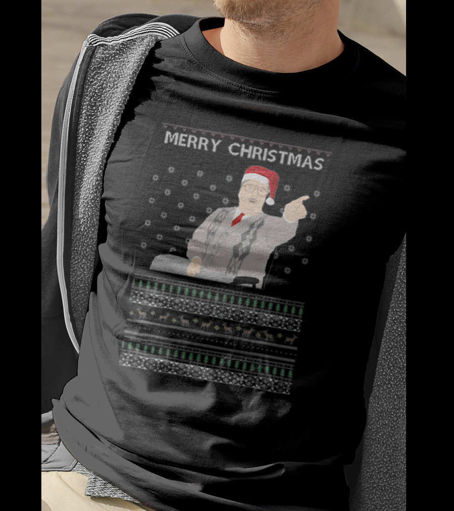 Phoenix Nights Brian Potter Merry Christmas Sweater Santa Hat Holiday T-Shirt