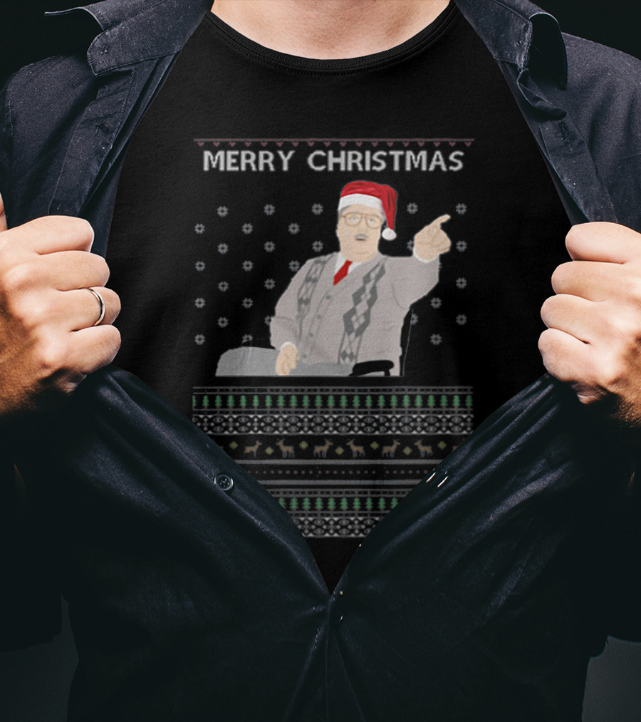 Phoenix Nights Brian Potter Merry Christmas Sweater Santa Hat Holiday T-Shirt
