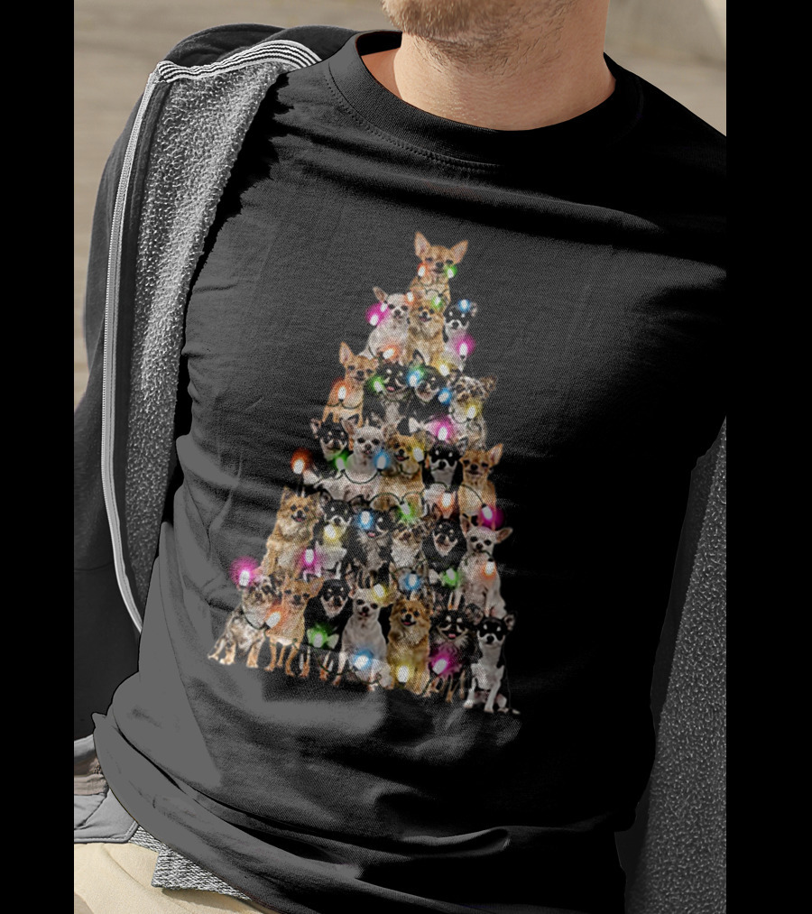 Chihuahua Christmas Tree With Colorful Lights T-Shirt