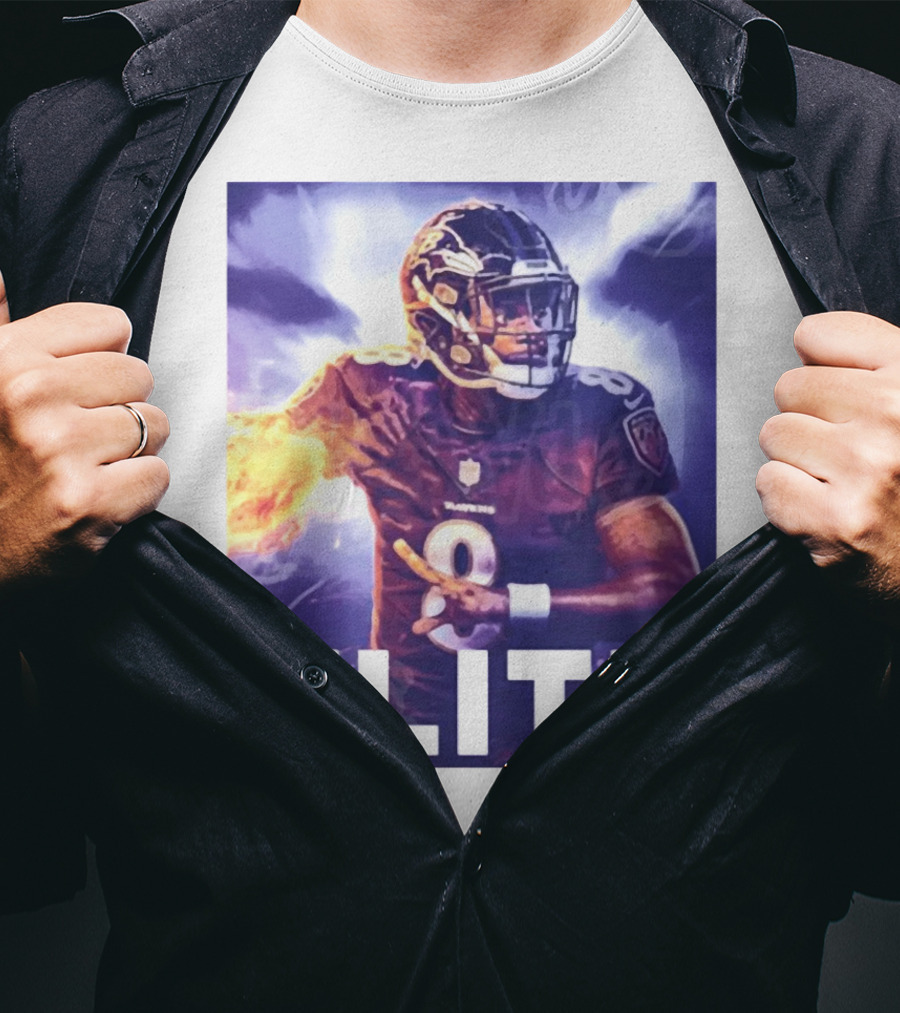 Lamar Jackson Ravens Elite 8 Fiery Action NFL Football T-Shirt