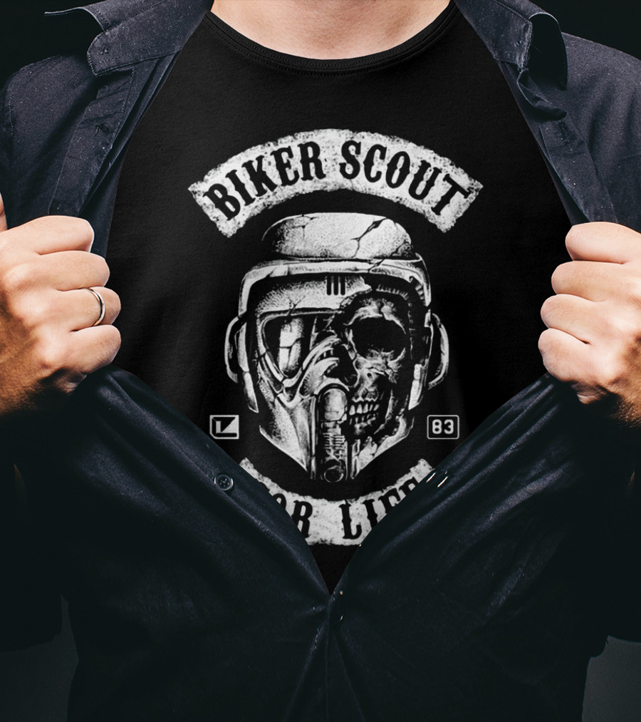 Biker Scout For Life Star Wars 83 Skull Helmet T-Shirt