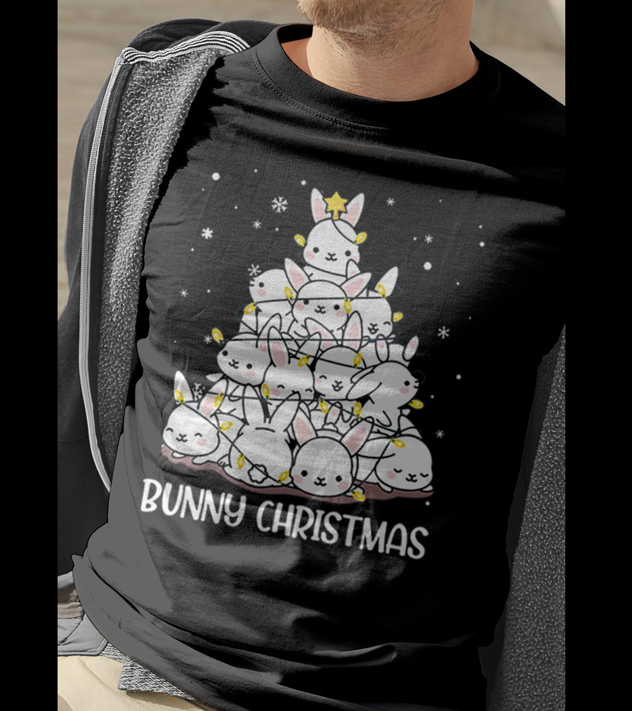 Bunny Christmas Tree With Snowflakes And Lights T-Shirt