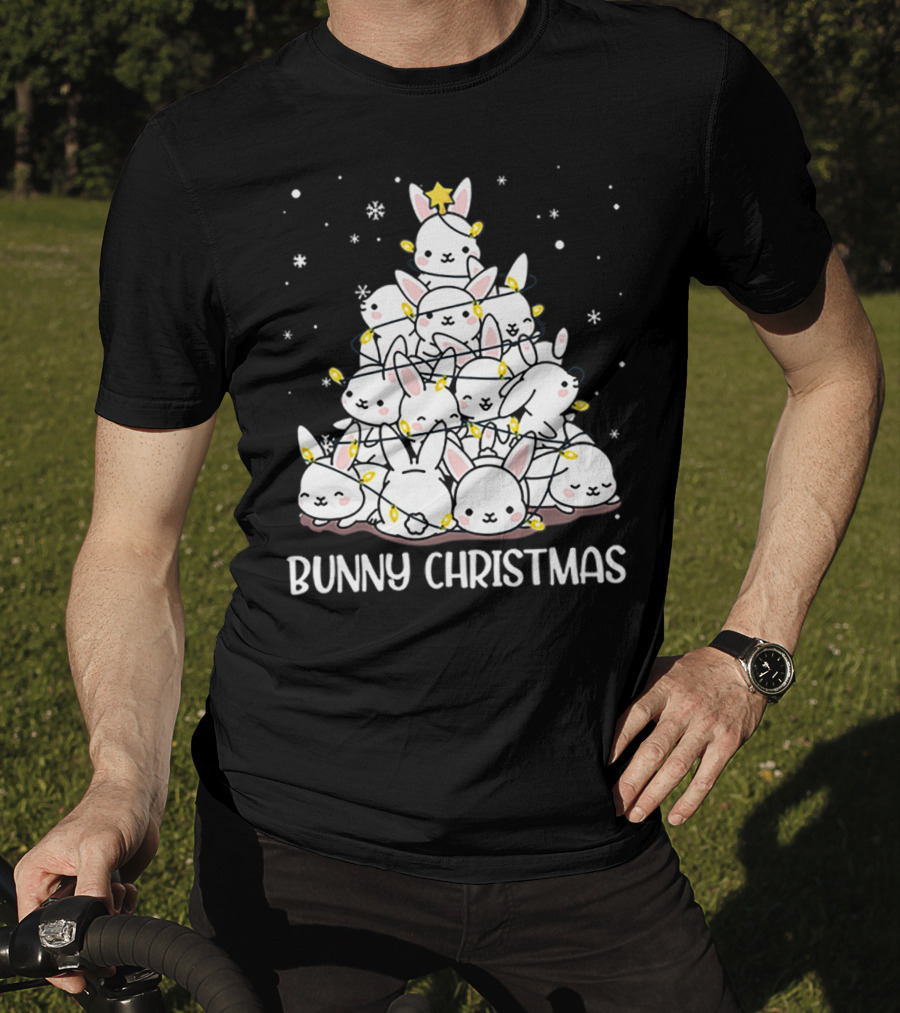 Bunny Christmas Tree With Snowflakes And Lights T-Shirt