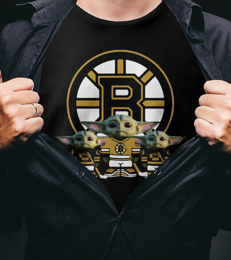 Boston Bruins Baby Yoda Trio NHL Hockey Team Mandalorian Star Wars T-Shirt