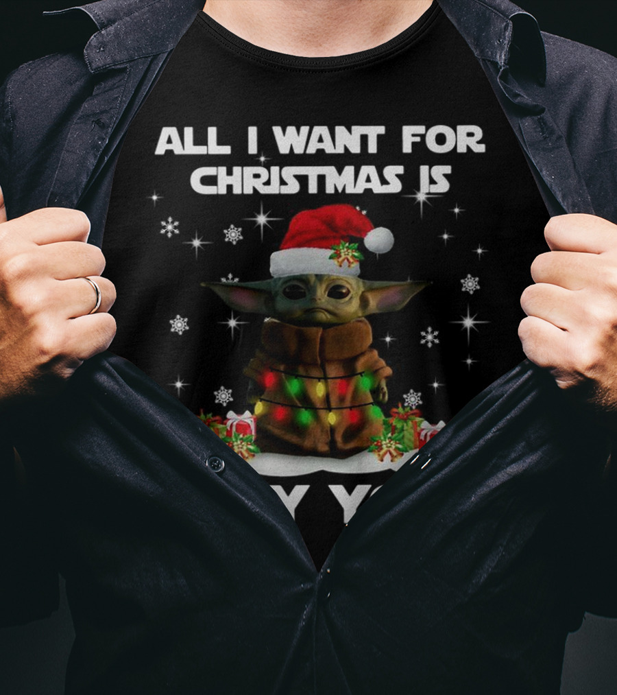 All I Want For Christmas Is Baby Yoda Star Wars Santa Hat Snowflakes Gifts T-Shirt