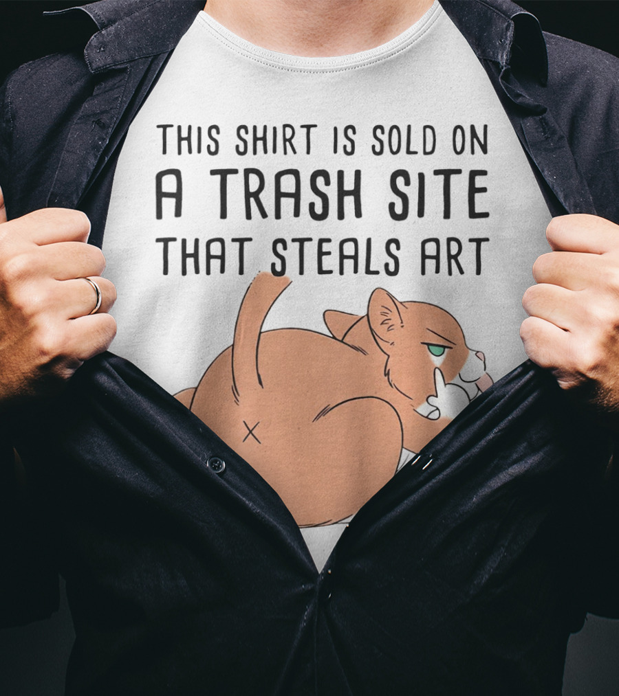 This Shirt Is Sold On A Trash Site That Steals Art NAKANOART Cat Middle Finger T-Shirt