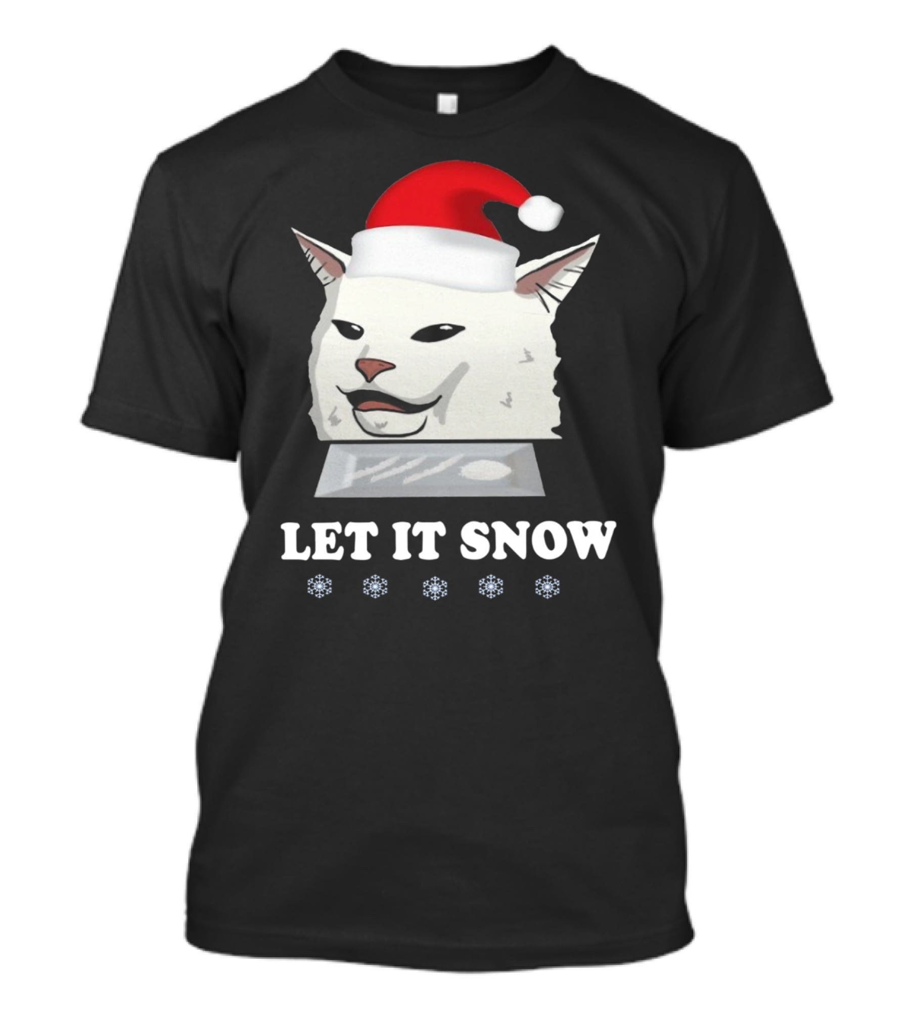 Let It Snow Cat In Santa Hat With Snowflakes T-Shirt