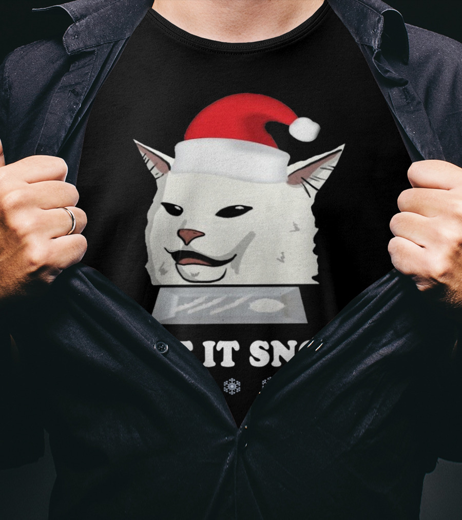 Let It Snow Cat In Santa Hat With Snowflakes T-Shirt