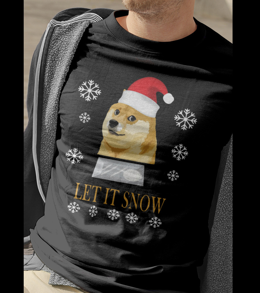 Santa Doge Christmas Humor Let It Snow Snowflakes T-Shirt