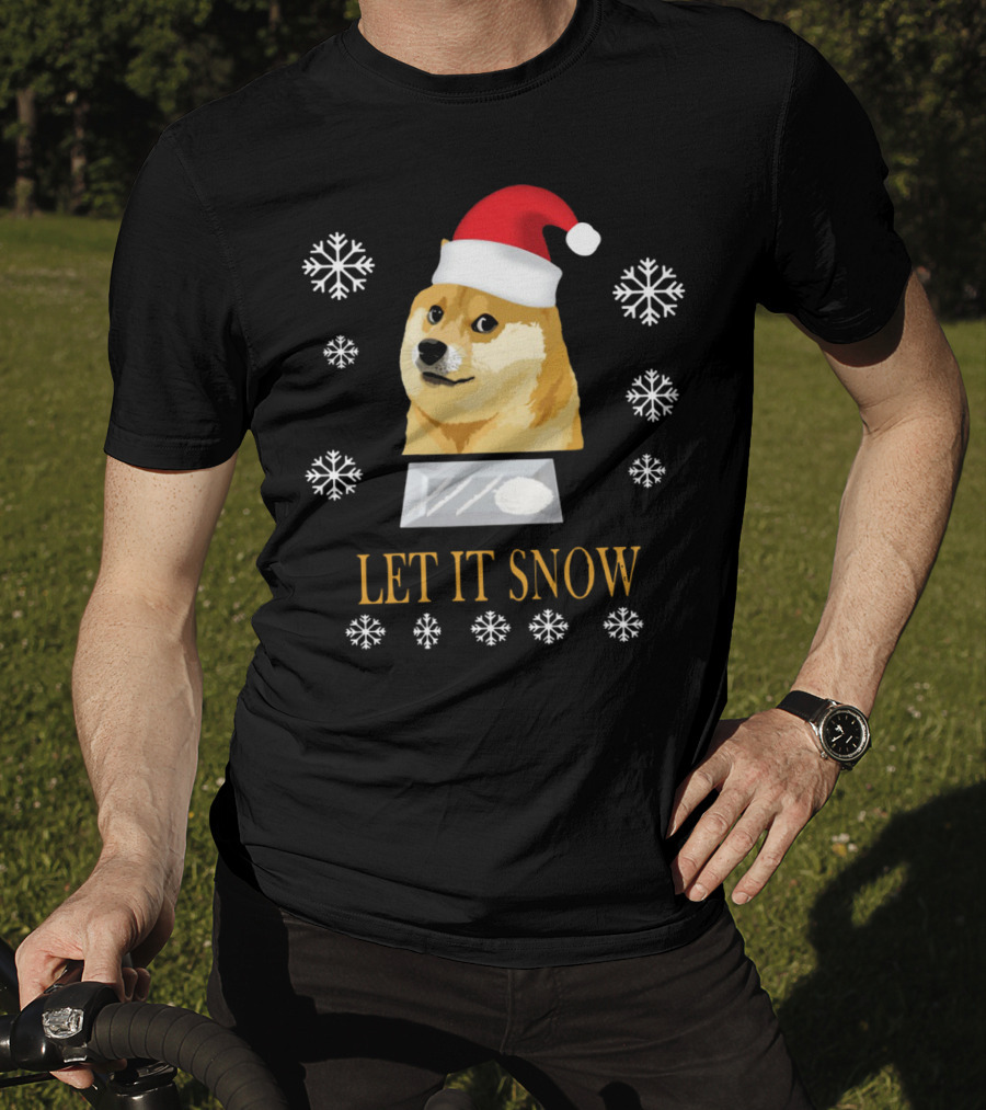 Santa Doge Christmas Humor Let It Snow Snowflakes T-Shirt