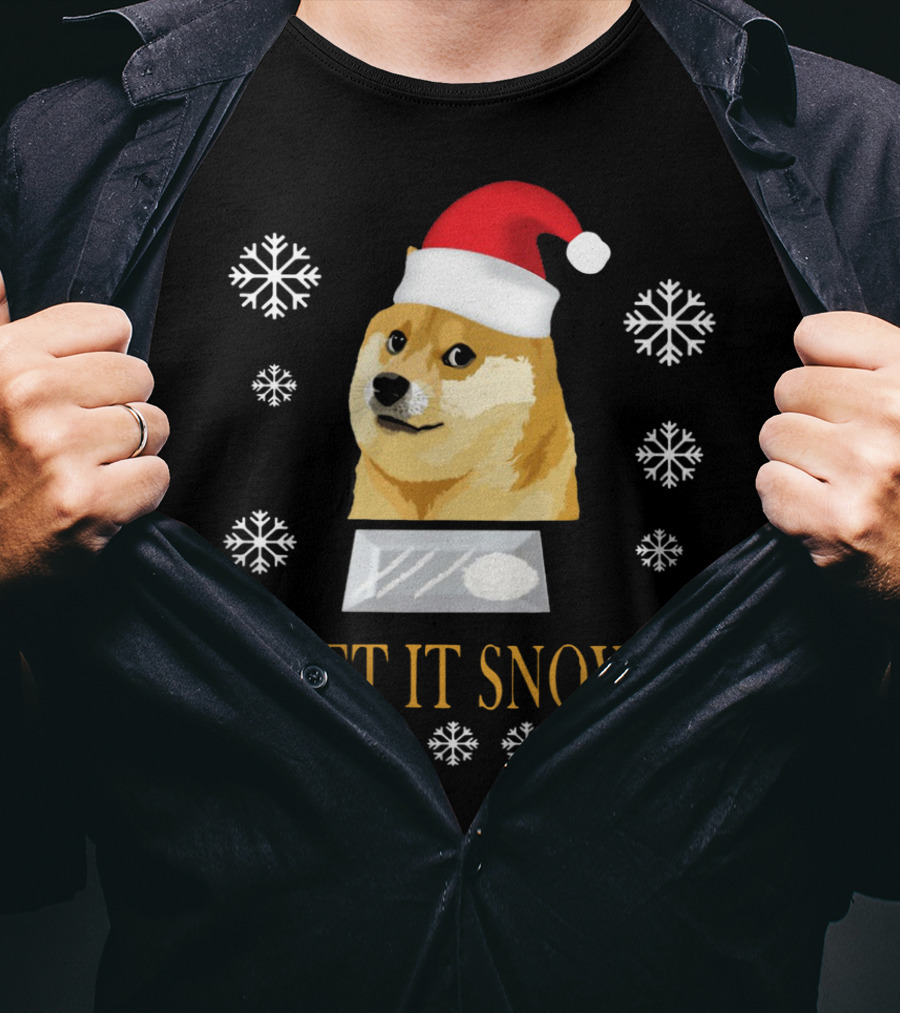 Santa Doge Christmas Humor Let It Snow Snowflakes T-Shirt