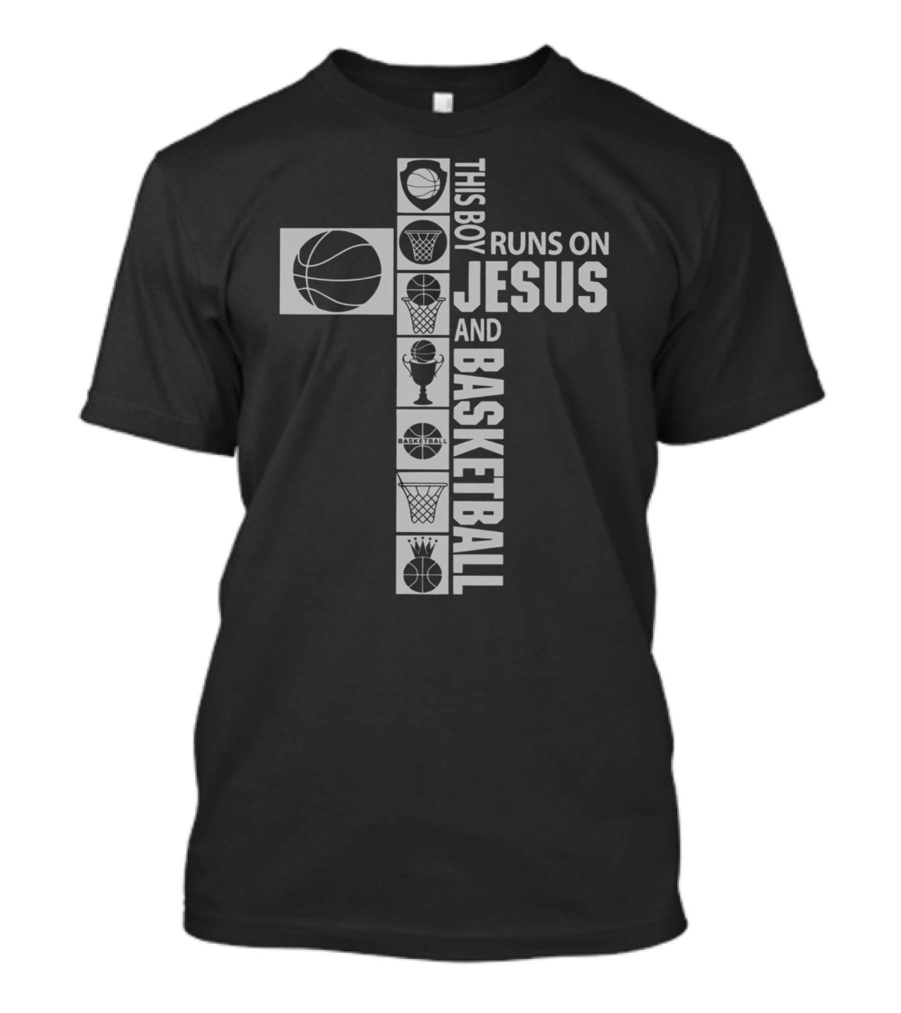 This Boy Runs On Jesus And Basketball Icons In Cross Shape T-Shirt